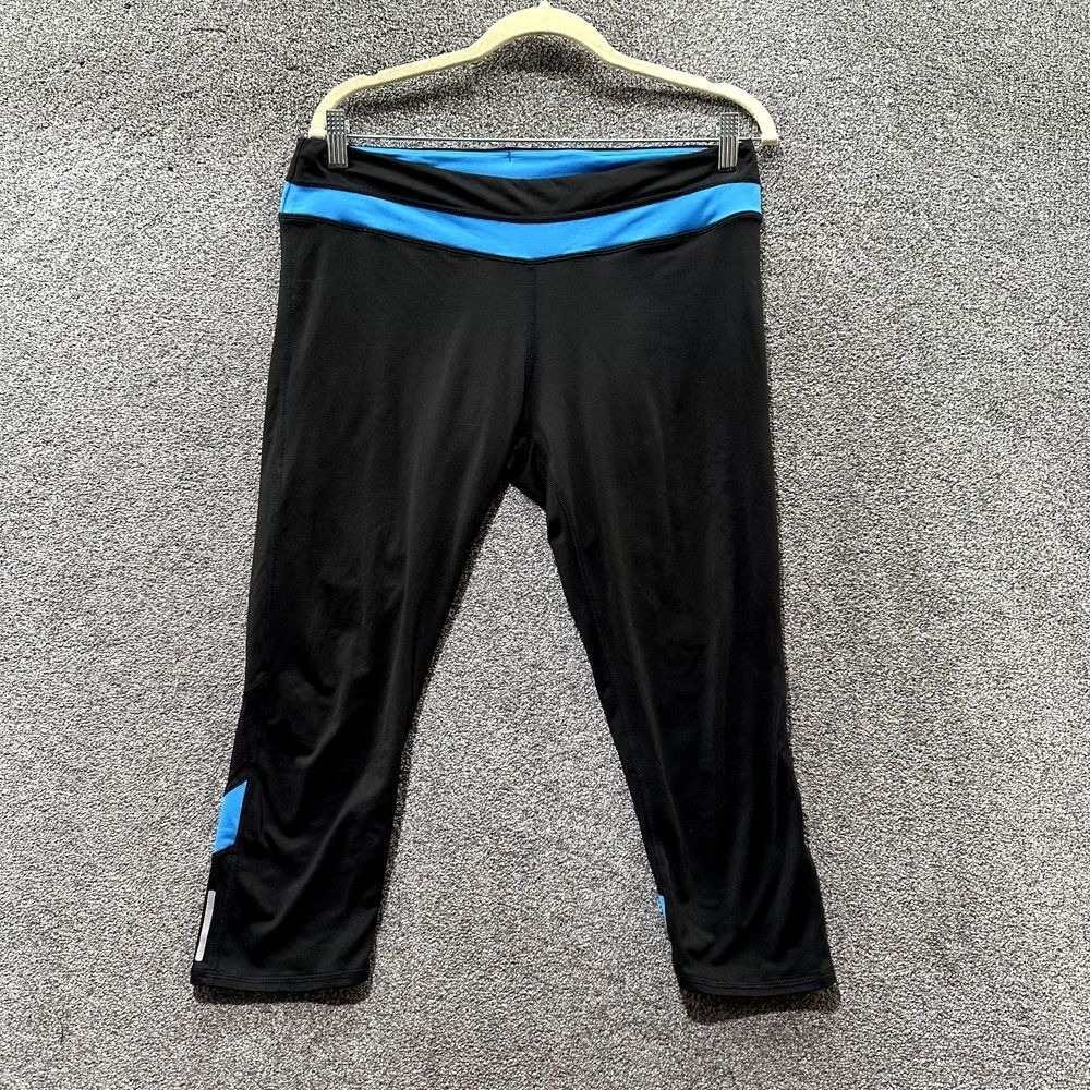 LL Bean Crop Athletic Legging Pants M Black UPF‎ 50+ Pull On Drawstring Stretch